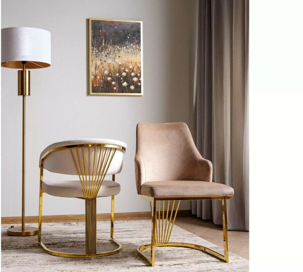 Crown Velvet Bársony Étkezőszék Bézs Arany Vázzal