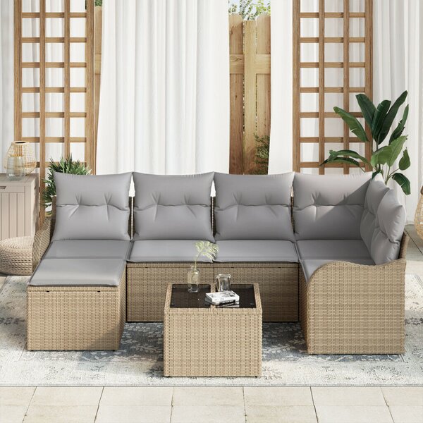 7 részes kertkanapé szett párnákkal fekete poly rattan