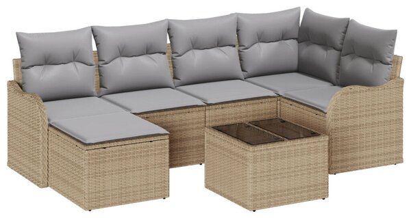 7 részes kertkanapé szett párnákkal fekete poly rattan