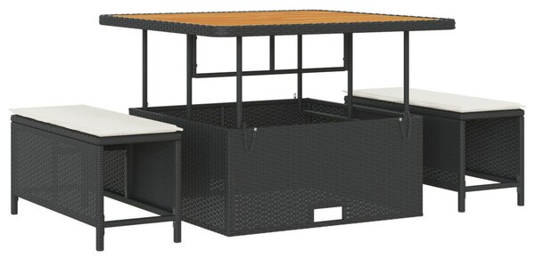 9 darabos kerti sofa szett párnákkal fekete poli rattan akáccal