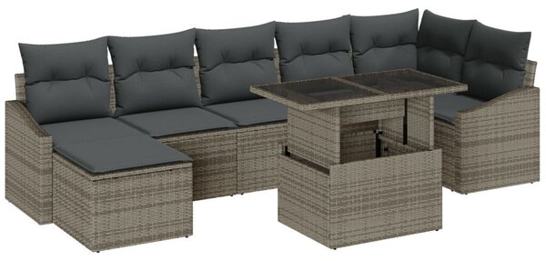 8 Darab Kert Sofa Szett Párnákkal Szürke Pólyás Rattan