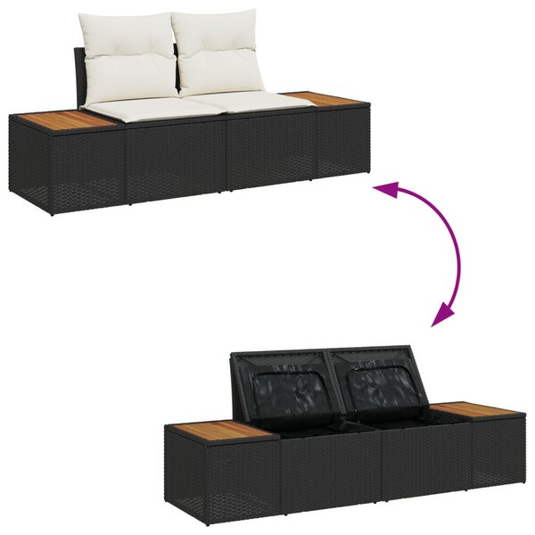 5 darabos Kert Sofa Szett párnákkal Fekete Poli Rattan Akáciával