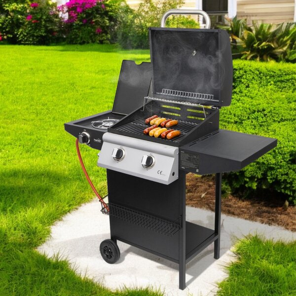 Home by Somogyi BBQ KERTI GRILL Home GRG02 gázgrill, 2 főégővel, 1 oldalégővel, 3,2 kW égőnkénti teljesítmény, 440x400 mm sütőfelület, nyomásszabályozó készlettel