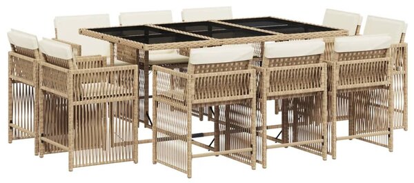 VidaXL 11 részes bézs polyrattan kerti étkezőgarnitúra párnákkal