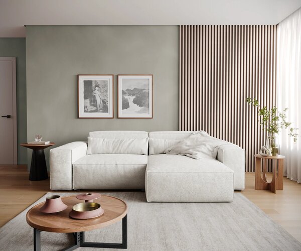 DELIFE Sarokkanapé Sirpio 230x155 cm bouclé krémfehér rekamié változtatható