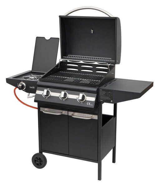 Home by Somogyi BBQ kültéri grill Home GRG01 gázgrill, 3 főégővel, 1 oldalégővel, 3,2 kW teljesítmény égőnként, nyomásszabályozó készlettel