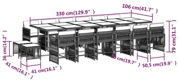 VidaXL 17 részes szürke polyrattan kerti étkezőgarnitúra párnákkal