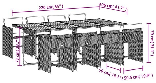 VidaXL 9 részes bézs polyrattan kerti étkezőgarnitúra párnákkal