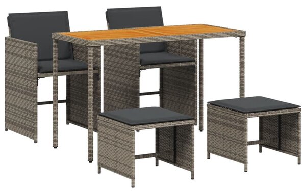 VidaXL 5 részes szürke polyrattan kerti étkezőgarnitúra párnával