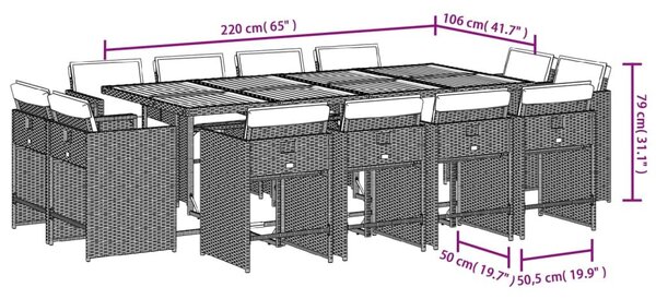 VidaXL 13 részes szürke polyrattan kerti ülőgarnitúra párnákkal