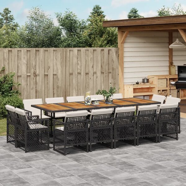 VidaXL 15 részes fekete polyrattan kerti étkezőgarnitúra párnákkal