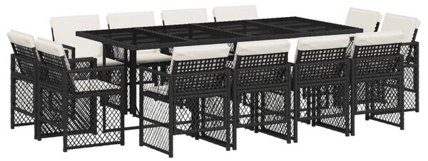 VidaXL 13 részes fekete polyrattan kerti ülőgarnitúra párnákkal