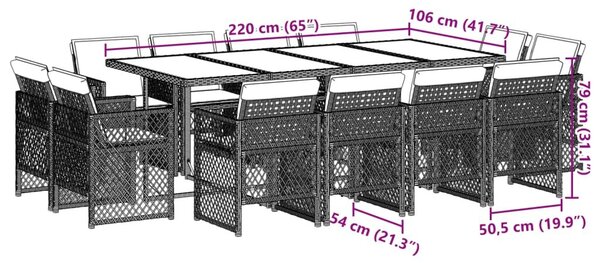 VidaXL 13 részes fekete polyrattan kerti ülőgarnitúra párnákkal