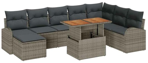 VidaXL Kerti Kanapé Szett tárolóval 9 pcs Szürke Poli rattan