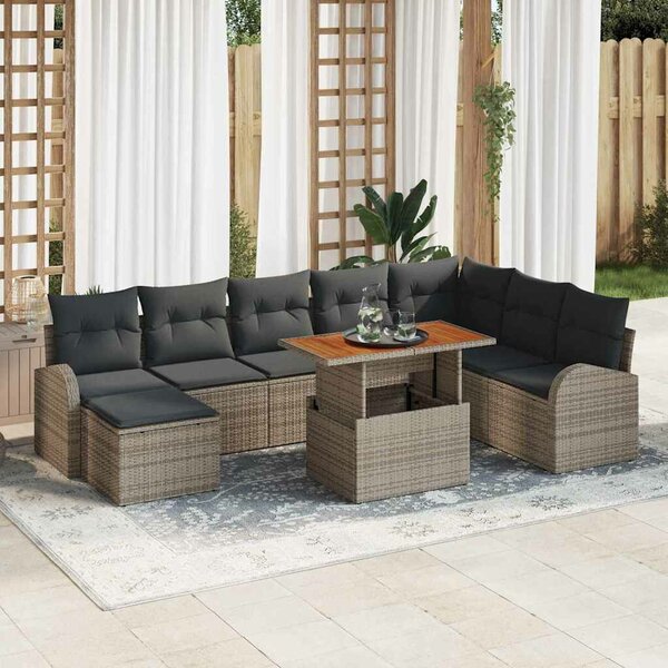 VidaXL Kerti Kanapé Szett tárolóval 9 pcs Szürke Poli rattan