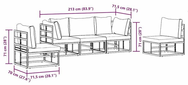 VidaXL Kerti Kanapé Szett párnával 5 pcs Fekete Alumínium