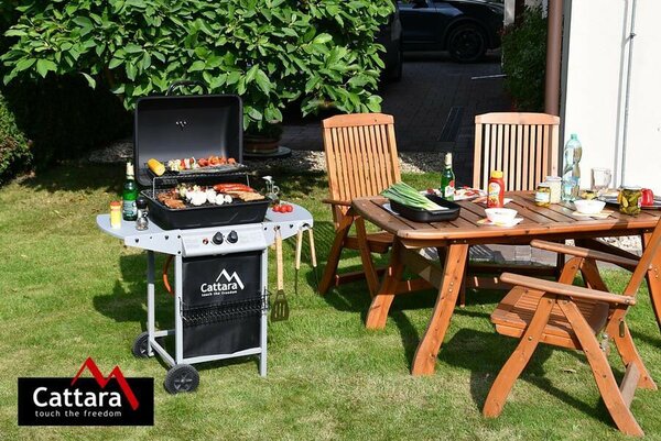 Cattara Gáz grill PARTY POINT, Kerti grillsütő Flame Tamer rendszerrel, Dupla főégő