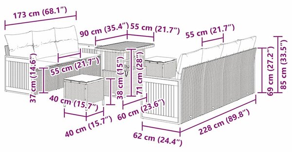 VidaXL Kerti Kanapé Szett párnával 10 pcs Beige és Világosszürke