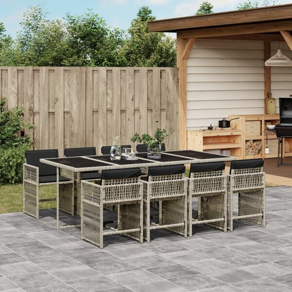 VidaXL 9részes világosszürke polyrattan kerti étkezőgarnitúra párnával