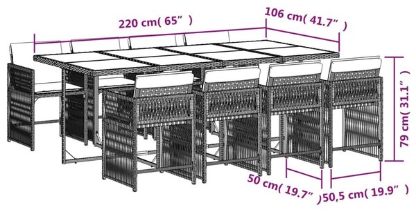 VidaXL 9részes világosszürke polyrattan kerti étkezőgarnitúra párnával
