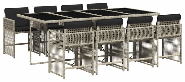 VidaXL 9részes világosszürke polyrattan kerti étkezőgarnitúra párnával