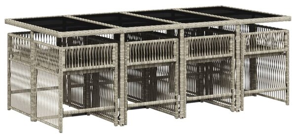 VidaXL 9részes világosszürke polyrattan kerti étkezőgarnitúra párnával