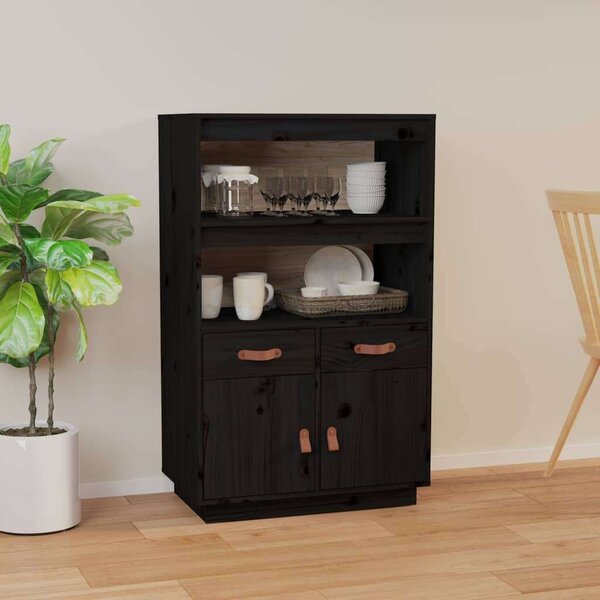 VidaXL fekete tömör fenyőfa magasszekrény 67 x 40 x 108,5 cm