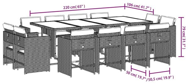 VidaXL 13 részes bézs polyrattan kerti étkezőgarnitúra párnákkal