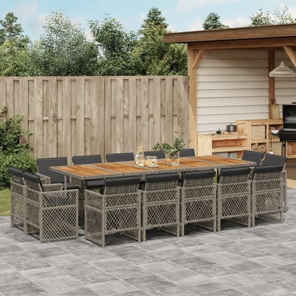 VidaXL 15 részes szürke polyrattan kerti étkezőgarnitúra párnákkal