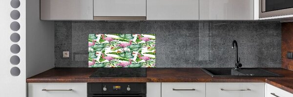Konyhai fali panel Flamingók növények