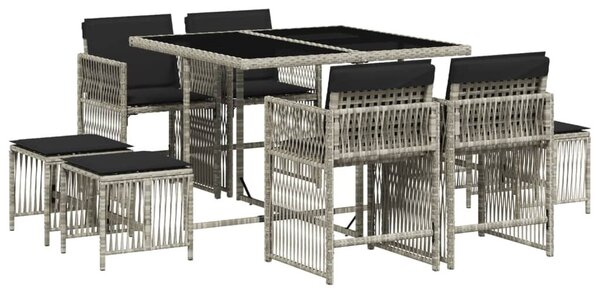 VidaXL 9részes világosszürke polyrattan kerti étkezőgarnitúra párnával