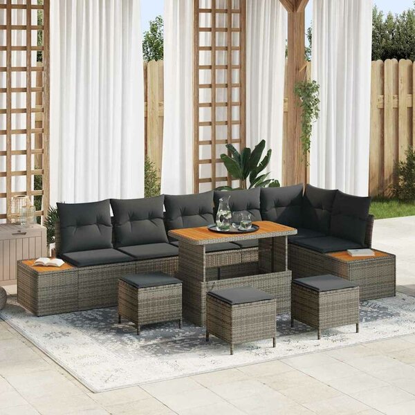VidaXL Kerti Kanapé Szett párnával tárolóval 10 pcs Szürke Poli rattan