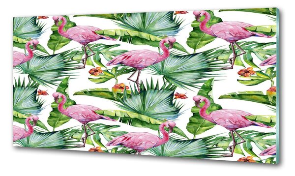Konyhai fali panel Flamingók növények