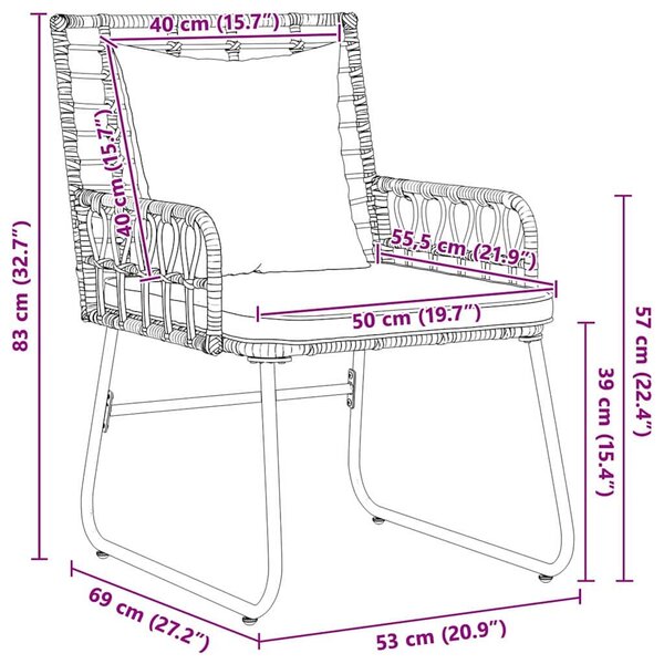 VidaXL Kert étkező szett 3 pcs Fekete és Antracit polirattan