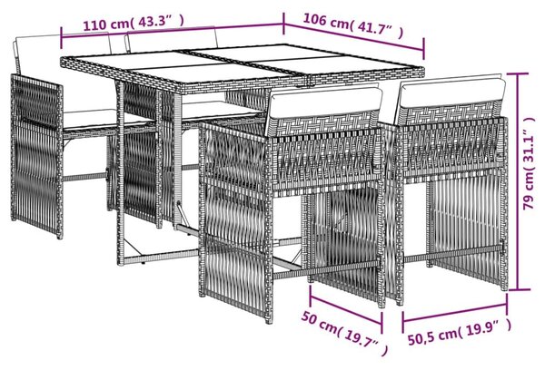 VidaXL 5részes világosszürke polyrattan kerti étkezőgarnitúra párnával