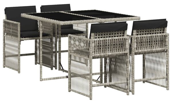 VidaXL 5részes világosszürke polyrattan kerti étkezőgarnitúra párnával