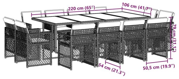 VidaXL 13 részes szürke polyrattan kerti ülőgarnitúra párnákkal