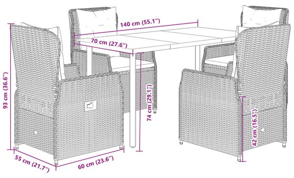 VidaXL 5 részes bézs polyrattan kerti étkezőgarnitúra párnákkal