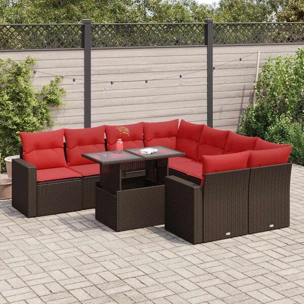 VidaXL 9 részes barna polyrattan akácfa kerti ülőgarnitúra párnákkal