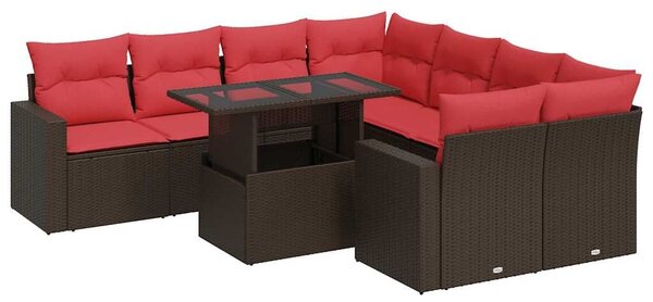 VidaXL 9 részes barna polyrattan akácfa kerti ülőgarnitúra párnákkal