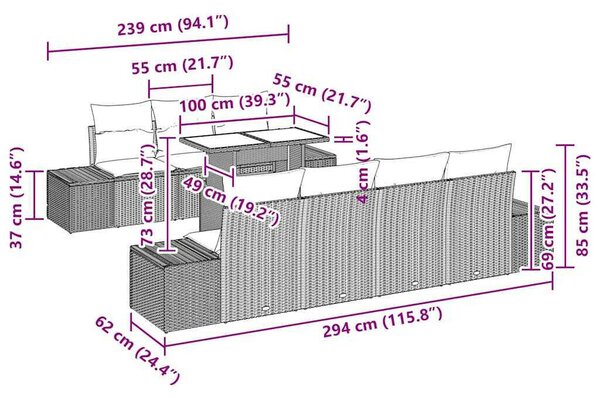 VidaXL Kanapé Szett párnával 8 pcs Szürke polirattan