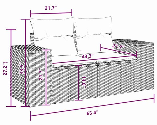 VidaXL Kerti Kanapé Szett 8 db Fekete polirattan