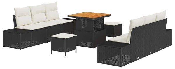 VidaXL Kerti Kanapé Szett párnával tárolóval 9 pcs Fekete Poli rattan