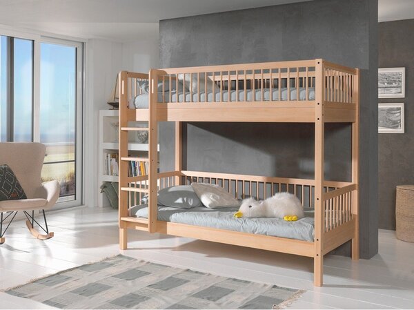 Natúr színű bükkfa emeletes gyerekágy ágyráccsal 90x200 cm Forrest – Vipack