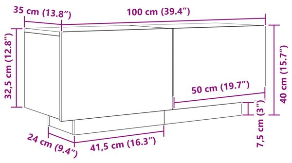 TV szekrény 100 x 35 x 40 cm Fekete tölgy Szerelt Fa