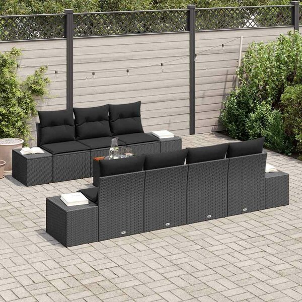 VidaXL Kerti Kanapé Szett tárolóval 8 pcs Fekete polirattan