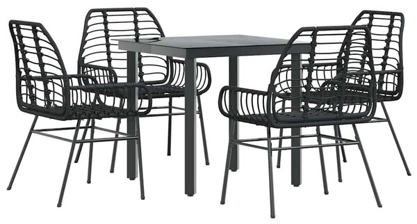 VidaXL 5 részes fekete polyrattan üveg kerti étkezőgarnitúra