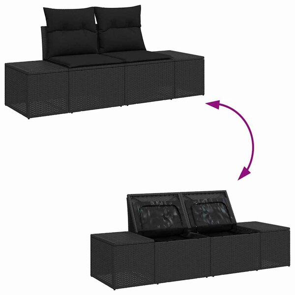 VidaXL Kerti Kanapé Szett tárolóval 8 pcs Fekete polirattan