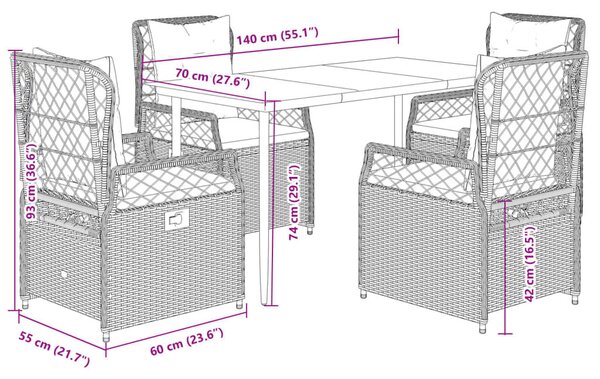VidaXL 5 részes bézs polyrattan kerti étkezőgarnitúra párnákkal