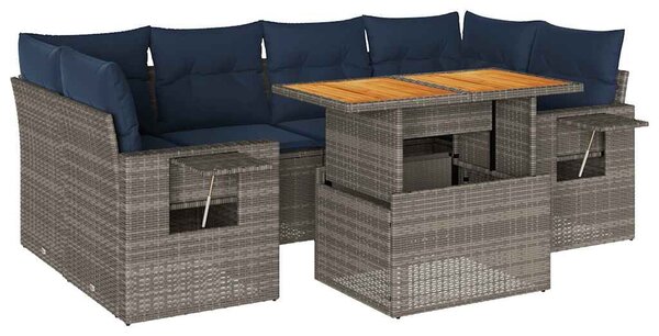 VidaXL 7 részes szürke polyrattan kerti ülőgarnitúra párnákkal